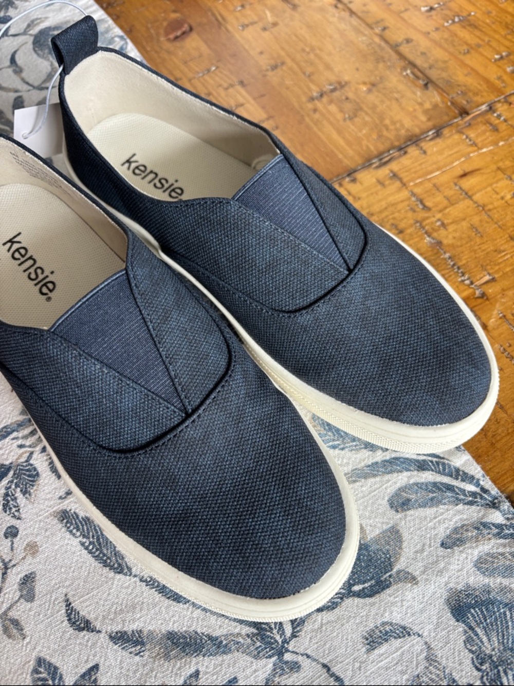 Kensie Navy Canvas Slip-On Flats with White Sole